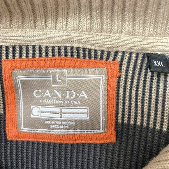 Retro 70s Striped Unisex Pullover Tan Brown Neutral Men’s Large Mock Neck Cotton - Picture 4 of 7